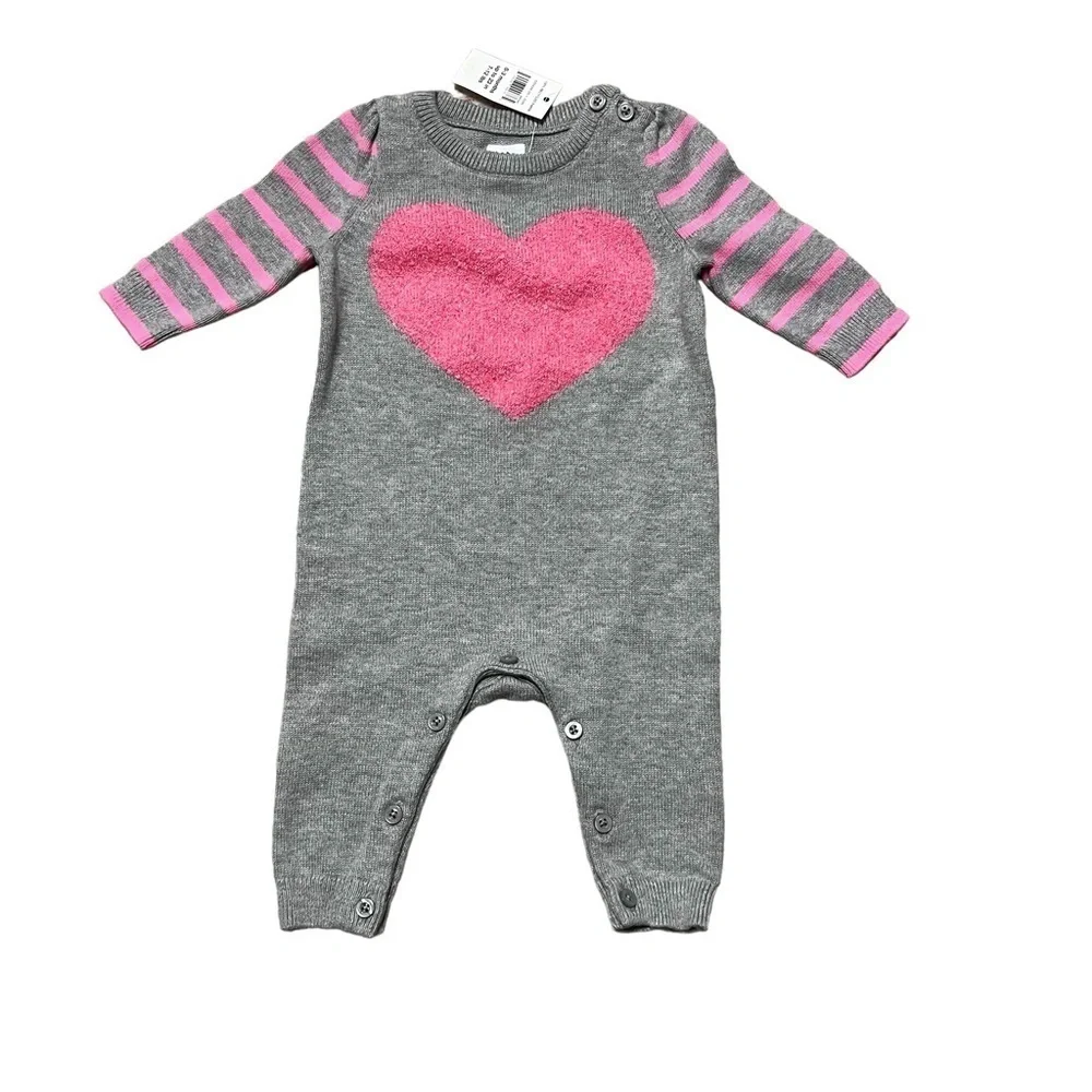 Gap Baby Knit Jumpsuit with Striped Sleeves and Heart